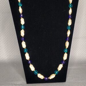 TRIFARI TM Vintage Faux Baroque Pearl Necklace with Turquoise & Purple Beads